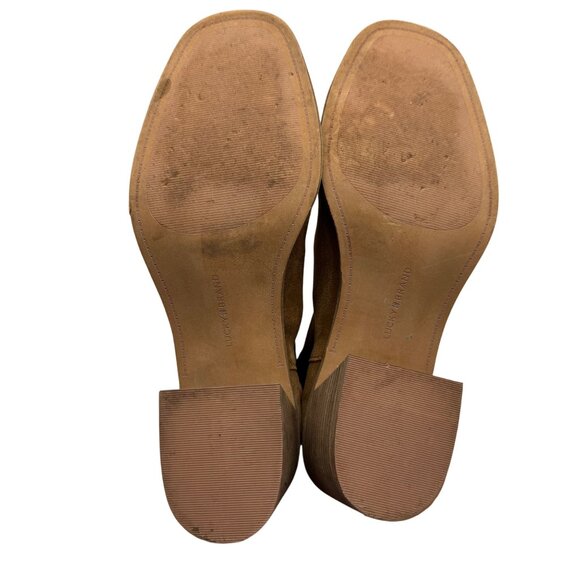 Lucky Brand Ryemi Topanga Tan Suede Leather Peep Toe Ankle booties Women sz 10M - Picture 7 of 10